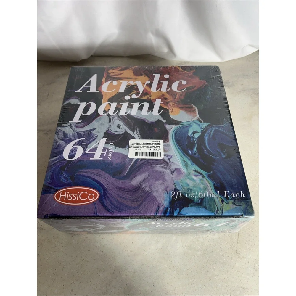HissiCo Acrylic Paint 64 Colors 2 fl oz Each With 12 Brushes And 1 Palette
